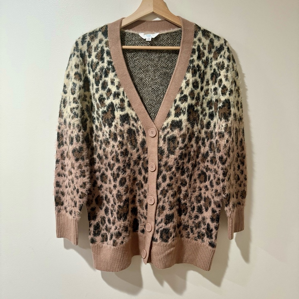 Ombré Leopard Print Super Soft Fuzzy Duster Cardigan